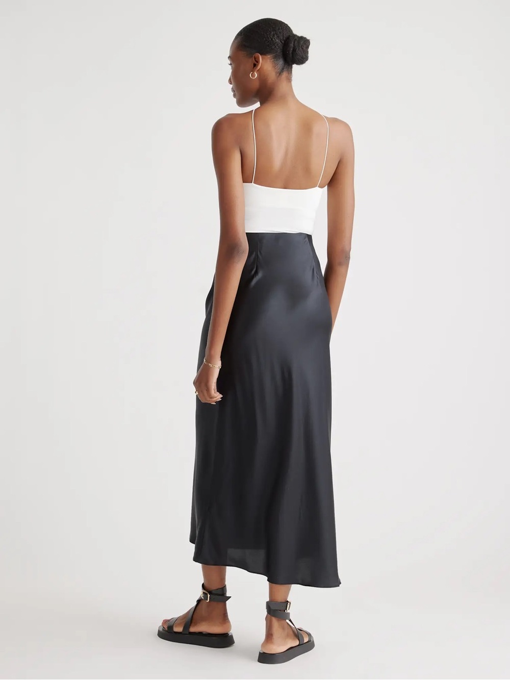 Satin High-Waist Black Midi Skirt - Picture 3 of 4